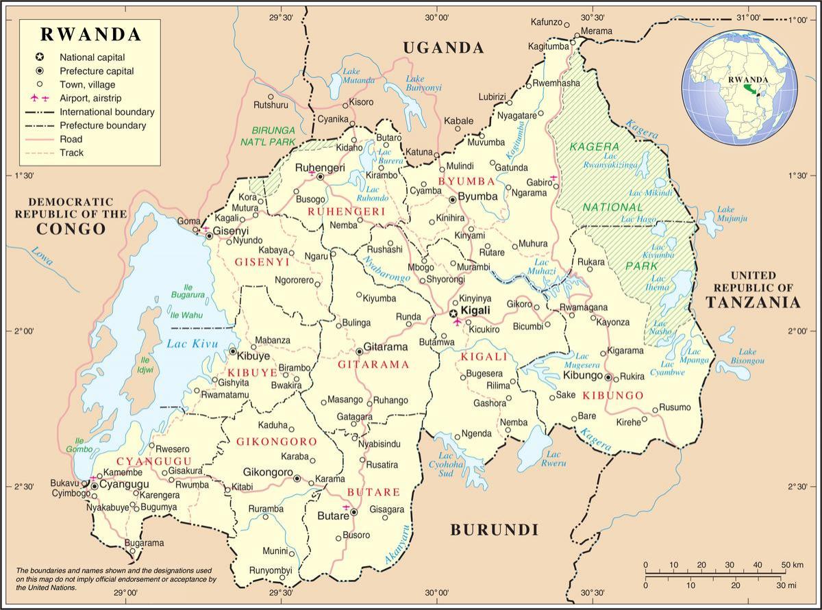 מפה של מפת רואנדה השכנות